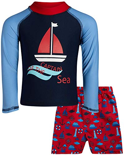 Sweet & Soft Baby Boys 2-Piece Rash Guard and Trunk Swimsuit Set- Long Sleeve, Blue Captain of The Sea, Size 6' - Thumbnail 4