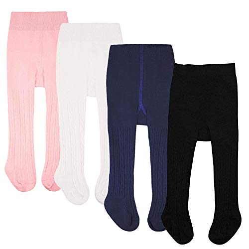 Baby Toddler Girls Tights 3 Pack Knit Cotton Leggings Pants for Infant Girl Stockings (4 pack style A, 0-6 month)