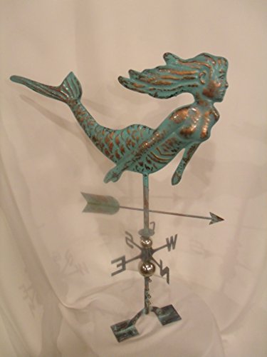 Furniture Barn USA Large Handcrafted 3D 3- Dimensional Mermaid Weathervane Copper Patina Finish