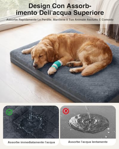 Favodormir Indoor Dog Bed Large Size Removable and Washable, Orthopaedic Bed Cushion for Dogs, Non-Slip Base Dog Mat, Outdoor, Grey, 104 x 68 x 8 cm