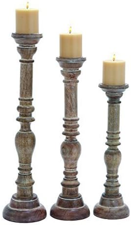 Benzara Elegant Wooden Candle Stand with Fine Craftsmanship, Set of 3 by Benzara