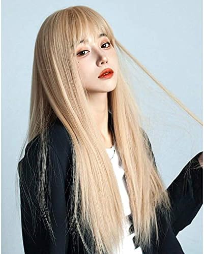 Haircube ウイッグ ロング フルウィッグ ストレート かつら レディーズ ぱっつん前髪 ゴールド 金髪 女装 自然 小顔