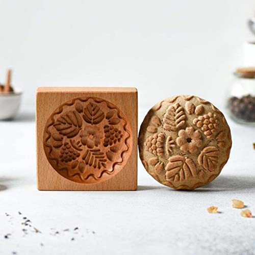 HIHTGS Embossing Mold for Cookies, Carved Wooden Cookie Mold Kitchen