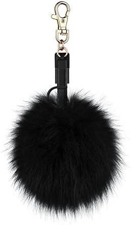 Micro USB Charger Cable Fur Pom Pom Ball Key Chain, Lightning Compatible Charging Cords for iPhone 7 7plus iPad iPod and Samsung Huawei Android Mobile Devices and Handbag Purse