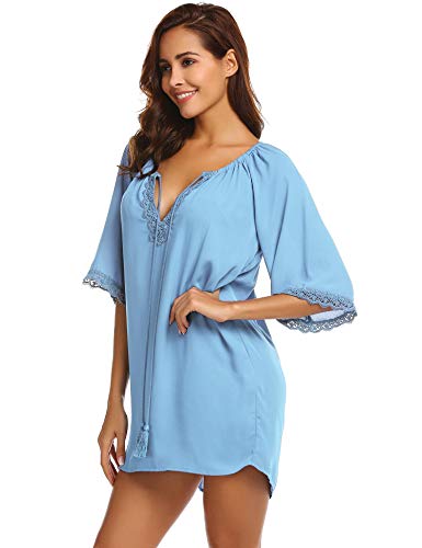 SUNAELIA Swimsuit with Cover Ups for Women Beach Coverups Swimwear Dress Sky Blue - Thumbnail 4
