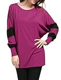 Allegra K Women's Color Block Batwing Sleeves Loose Tunic Top L Purple