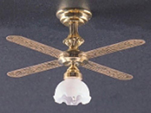 Dolls House Miniature 1:12th Scale Large Ceiling Fan With Tulip Shade