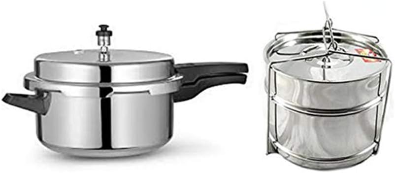 Diamond and Manav Outer Lid Aluminium Pressure Cooker 5 litres (ISI) with Stainless Steel Cooker Separator Small (Compatible with Any 5 L Outer lid Pressure cookers, Silver)