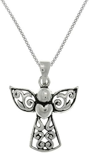 Jewelry Trends Sterling Silver Small Filigree Angel Heart Pendant on 18 Inch Necklace