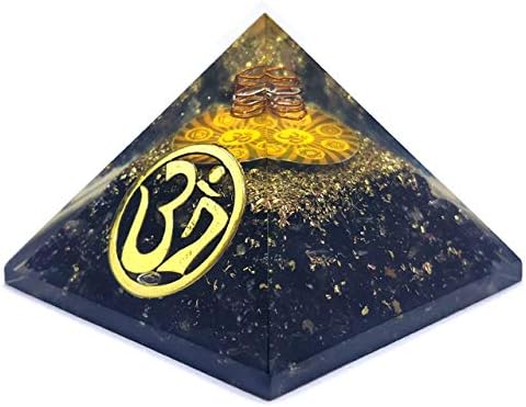 RealCrystal Black Tourmaline Orgonite Pyramid Chakra Om Symbol | Protective Tool | Energy | Home Decor | EMF Protection | Electromagnetic Radiation | Vastu Correction Pyramid