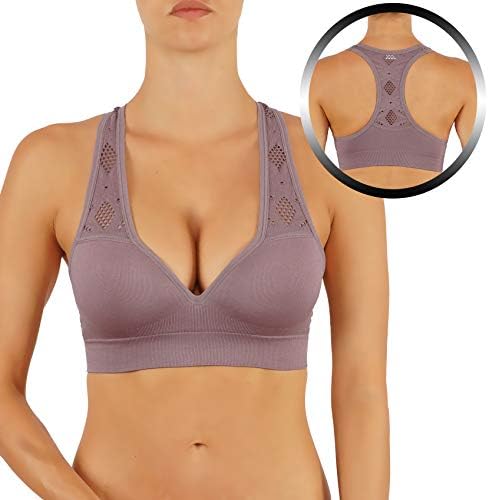 ROUGHRIVER Women's Yoga Crop Top Sports Bra with NOT Removable Adding Volume Pads Breathable Race Back