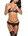 Avidlove Women's 2 Piece Lingerie Set Lace Open Cup Bra Babydoll Bodysuit Black S