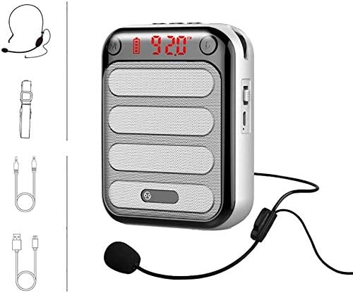 Megaphone Speaker Transportable Voice Amplifier Voice Recorder with Wired Headset Microphone,Excellent for Tour Information,Educating,Teaching (Coloration, Gold, Measurement, B) Megaphone,Silver,A