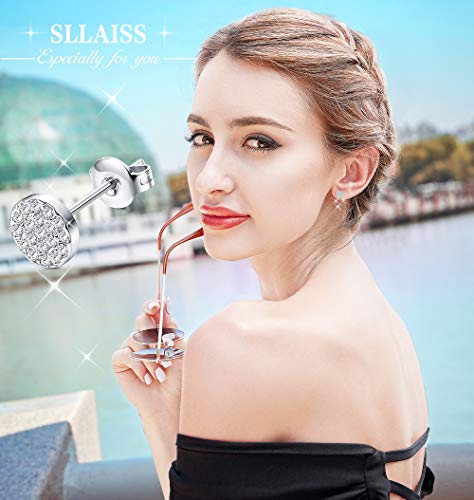 Sllaiss Mini Disc Pave Stud Earrings for Women Girls Made with Swarovski Crystals Minimalist Earrings With Gift Box Silver