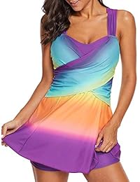 Bañador de dos piezas con estampado de bloques de colores para dama con pantalones cortos