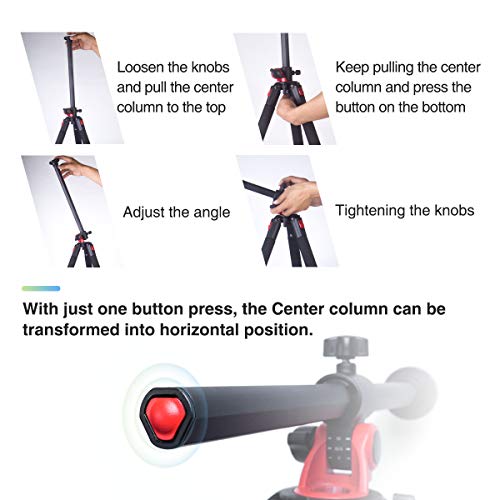 Moman Camera Tripod with Telescopic Horizontal Column Arm and Ball Head for Macro Shoot/Overhead Photography/Travel / DSLR Camera Video Camcorder