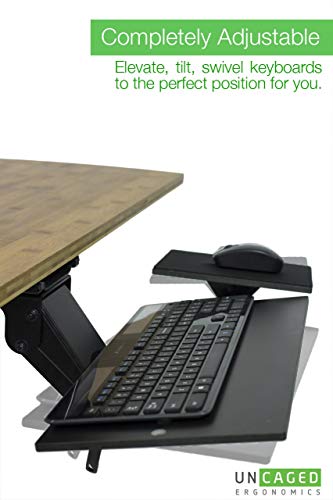 Uncaged Ergonomics (KT1-b) Ergonomic Under-Desk Computer Keyboard Tray w/ Negative Tilt. Affordable Adjustable Height & Angle Under desk Drawer, Tilting Mouse Pad Swivels 360 (Certified Refurbished)