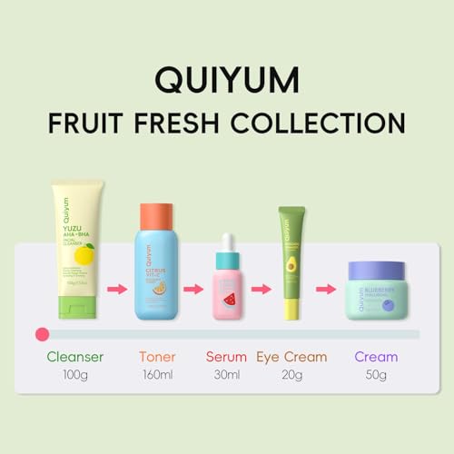 QUIYUM Fruit Skin Care Gift Set, 5 Piece Face Moisturizing Skincare Kit, Beauty Routine for Women and Teens, Intense Hydration, Natural Glow