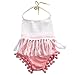 Baby Girls Halter Backless Splice Tassels Pompom Bodysuit (70(0-6M))