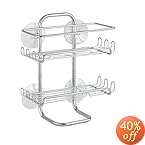 InterDesign Classico Suction Bathroom Shower Caddy Shelves for Shampoo, Conditioner, Soap - Silver