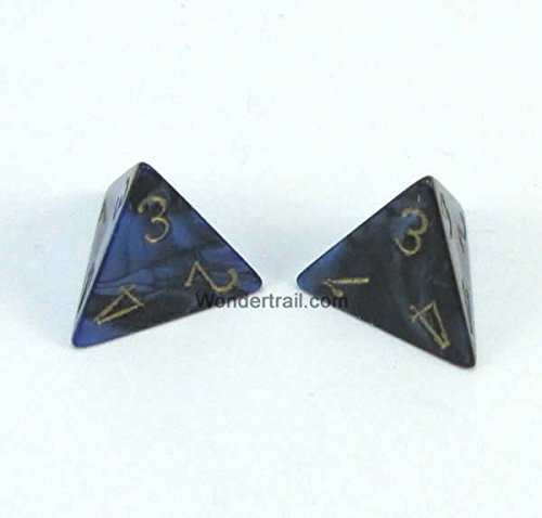 WCXPG0435E2 Black and Blue Gemini Dice with Gold Numbers D4 Aprox 16mm (5/8in) Pack of 2 Dice Chessex