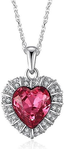 Lelekiss Designer SWAROVSKI ELEMENTS White and Ruby Crystal Love Heart Pendant Necklace for Women