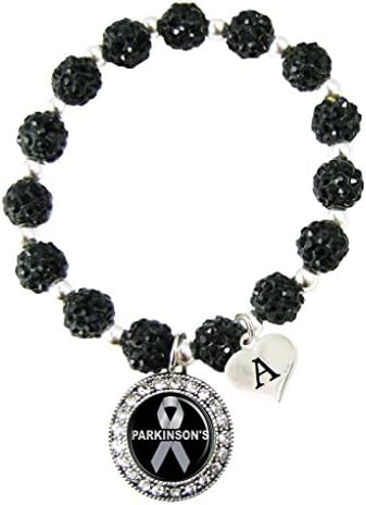 Bracelet Custom Parkinsons Disease Awareness Black Bling Bracelet Jewelry Choose Initial