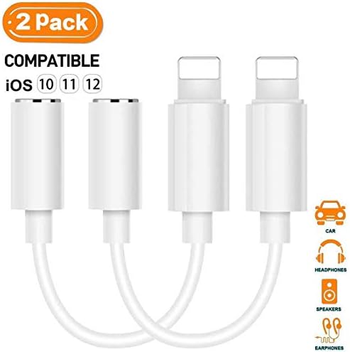 Lighting to 3.5mm Headphones/Earbuds Jack Adapter Cellphone Cable Earphones/Headsets Converter Support iOS 12/11-Upgraded Compatible with iPhone XS/XR/X/8/8 Plus/7/7 Plus/ipad/iPod (2 Pack)