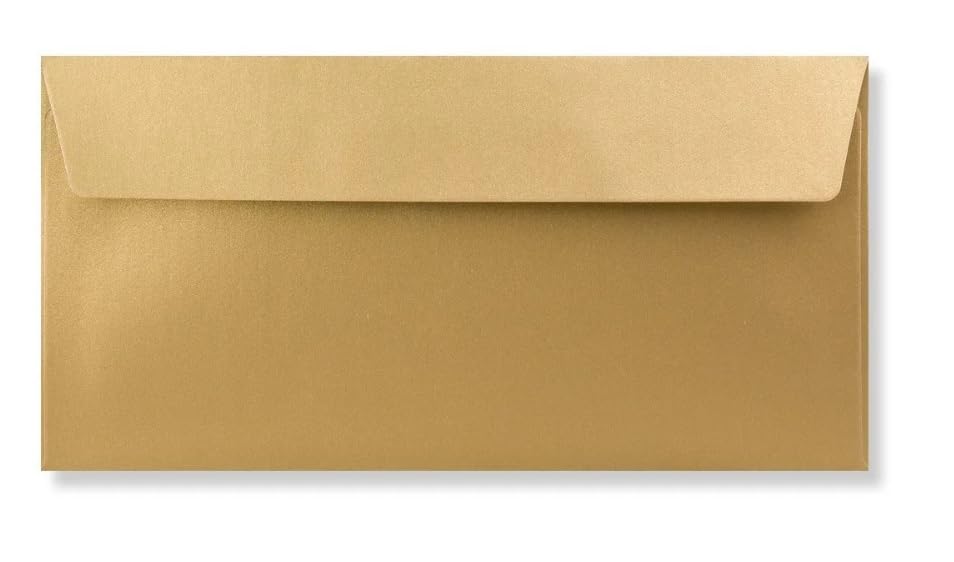 DL (110mm x 220mm) Coloured Envelopes for Greetings Cards Party Invitations & Craft - Pack of 100 (Metallic Gold Peel & Seal) — image 1
