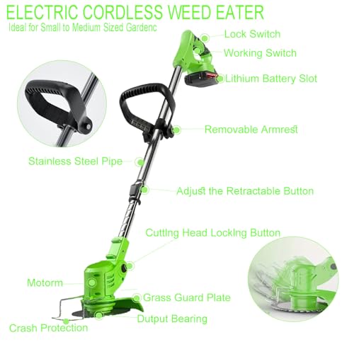 Electric Weed Wacker Battery Powered,Cordless Weed Eater with Wheels | 3-in-1 Itoolmax Grass Trimmer & Stringless Brush Cutter with 3 Types Blades and 2 Pack 4.0 Ah Batteries for Yard Lawn
