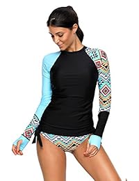 EVALESS traje de baño de manga larga con estampado geométrico en contraste para dama (S-XXXL)