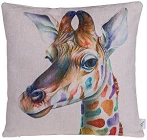 Luckie Home Cotton Linen Square Decor Throw Pillow Case Cushion Cover Vibrant Color 18'' Inches (Giraffe)