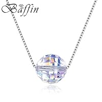 Aigemi 925 Sterling Silver Crystal Pendant Necklace Fashion Jewelry Necklace for Women Gifts for Women (Round)