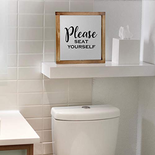 Please Seat Yourself Bathroom Sign 12x12 In Wood Framed, Rustic