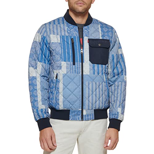 Levi's Men's Diamond Quilted Bomber Jacket, Light Blue Print, XX-Large