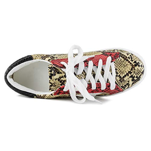 RF Women's Casual Low Top Trendy Fashion Sneakers Flats Beige Snake Size.10