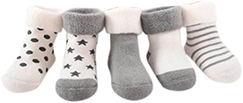 TRENDINAO 5 Pairs 0-2Years Newborn Toddler Boys Girls Striped Dot Print Anti-slip Socks