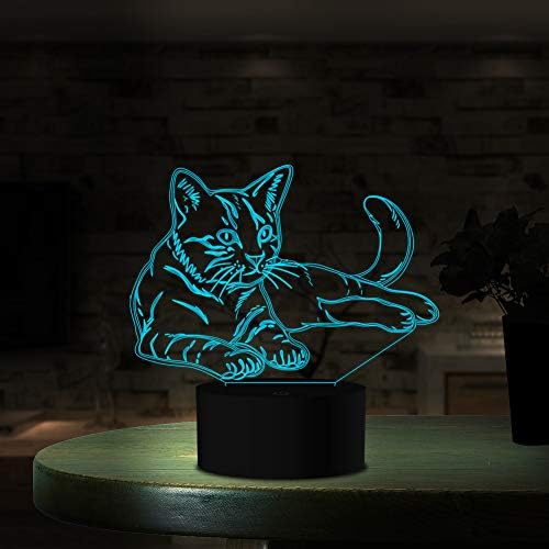 Ahat Chat 3d Visualisation Bulbling Chambre Lumiere Illusion Optique Lampe De Bureau Acrylique Led Lampe De Table Pour Chambre A Coucher Decor Touch Control Usb Charging Avec Base En Plastique Luminaires Interieur Eclairage Special