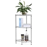 LANGRIA 3-Tire Corner Wire Shelf Bathroom Corner Shelf Bookcase, Free Standing Corner Storage Rack Display Tier Shelf for Kitchen Office,Silver