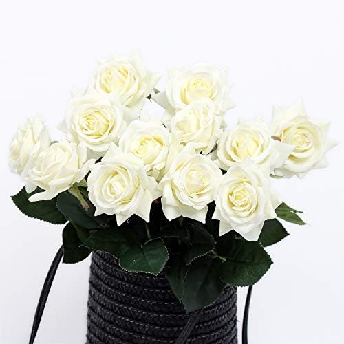 N YONGNUO 12pcs Latex Moisturizing Roses of Real Touch Natural Artificial Flowers Open White Roses Realistic Color for Wedding/Home Decor or As a Gift to Wife/Mother/Friend(19 Inch-White)