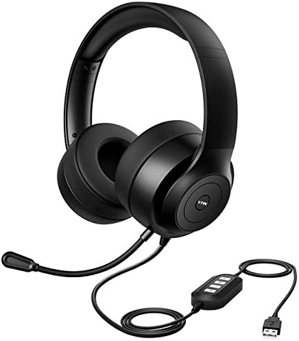 Vtin Headset with Microphone, USB Headset/3.5mm Computer Headphone Headset,Noise Cancelling and Hands-Free with Mic, Stereo On-Ear Wired Business Headset for Skype, Call Center, PC, Phone