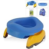 Kalencom Potette Potty Value Bundle: Potette Plus 2-in-1 Travel Potty | Home-Use Collapsible Reusable Potty Liner | 10-Pack Disposable Potty Liners | Drawstring Carry Bag (Blue/Blue)