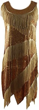 Syne Sun Women's 1920s Gatsby Retro Sequined Embellished Fringed Flapper Dress (Yellow/Gold)