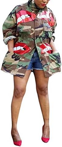 Antique Style Women Fashion Military Camouflage Letters Printed BF Coat Safari Jacket Overcoat