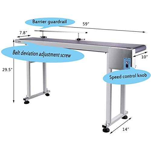 OrangeA Belt Conveyor 59 x 7.8 in Adjustable Conveyor Table 0-82 ft per min Conveyor Belt Stainless Steel Motorized Anti-Static PVC Belt with Single Guardrail