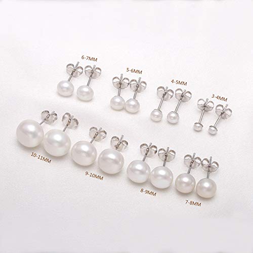 JYX Pearl 925 Sterling Silver Earrings Natural Button White Cultured Freshwater Pearl Stud Earrings for Women AAA Quality - Thumbnail 6