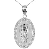 .925 Sterling Silver Cubic Zirconia 1-1/4” Oval Saint Gabriel The Archangel Medal Pendant Necklace - Choice of Pendant Only or Necklace Chain Length