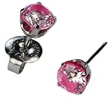 Ear Piercing Studs Earrings Silver 5mm Hot Pink Rimmed CZ Stainless Studex System 75 Hypoallergenic by Studex