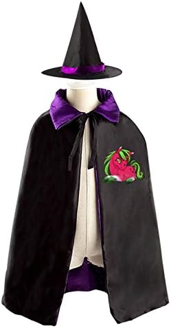 Green Hair Unicorn Witch Cloak Reversible Cosplay Costume Satin Cape Boys Girls Red Purple