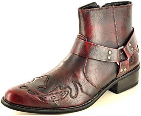 Mens Gents Pointed Toe Full Zip Western Cowboy Ankle Boots